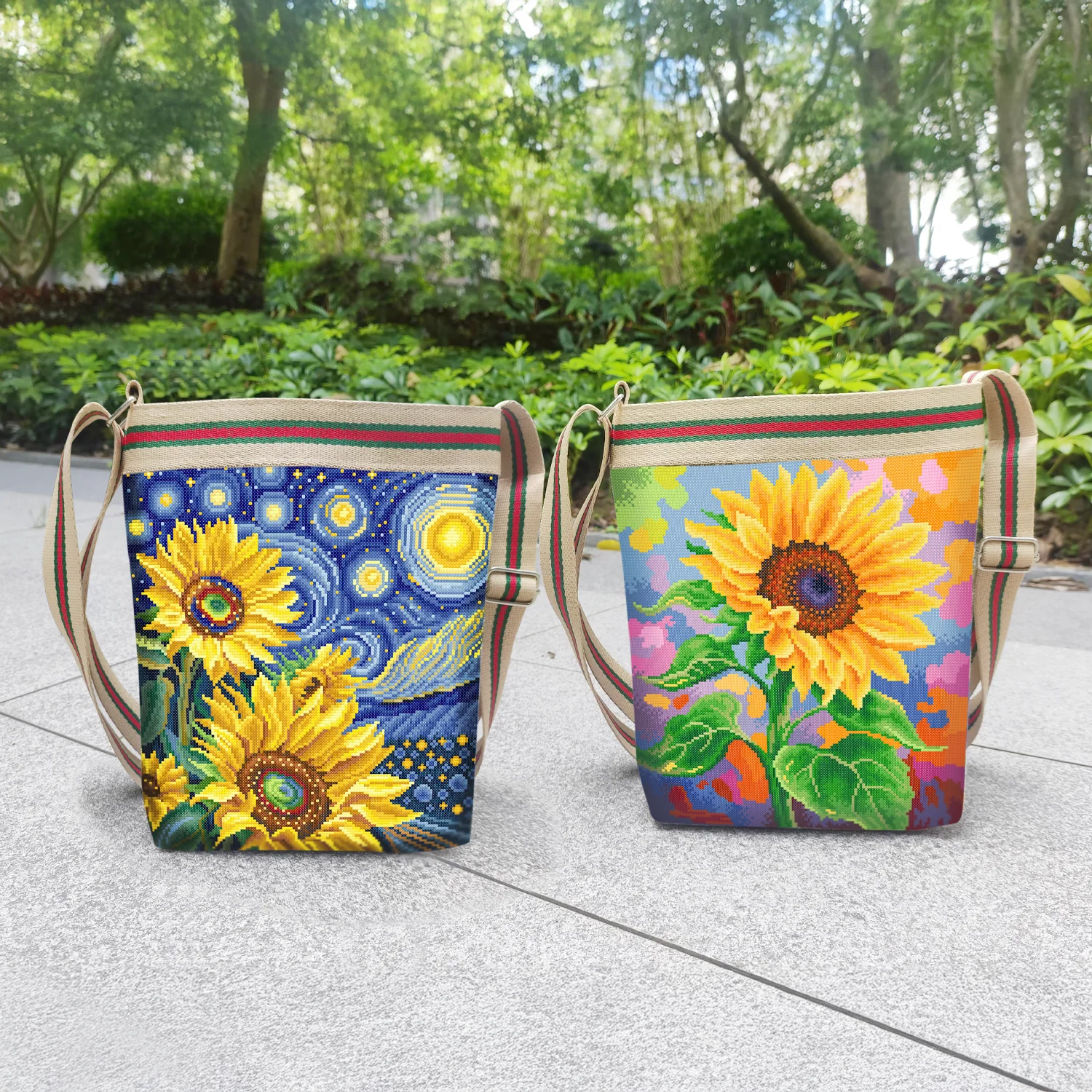 

Modern Simple Style DIY Cross Stitch Kit Sunflower Pattern Handmade Cotton Thread Portable Mobile Phone Bag Versatile Small Bag