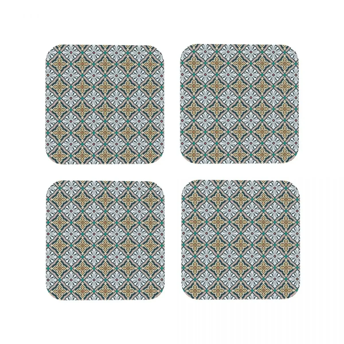 Pattern Ornamental Background Coaster Coffee Mat Set of 4 Placemats Mug Tableware Decoration & Accessories Pads for Home Kitchen