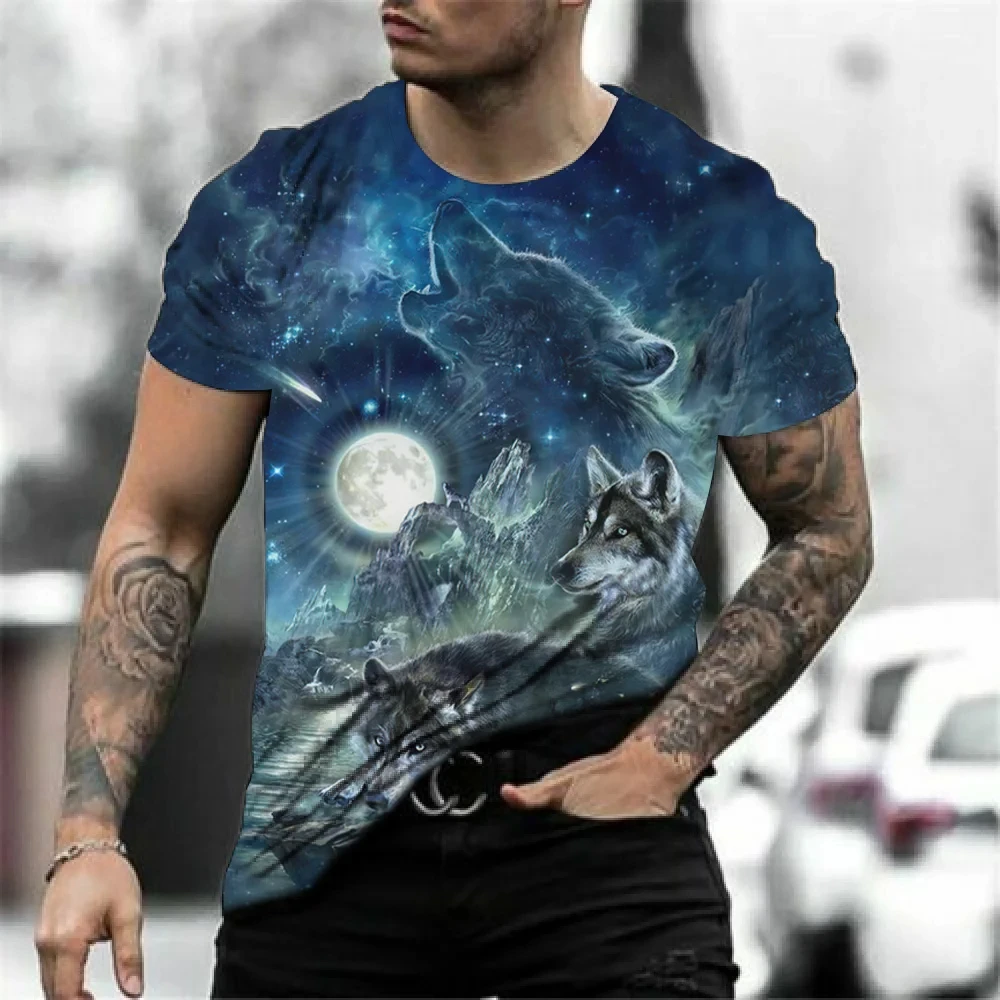 2023 Wolf T Shirt For Mens Animal Print Short Sleeve Top 3D Casual Street Man\'s T-shirt Oversized Tee Shirt Men Vintage Clothing