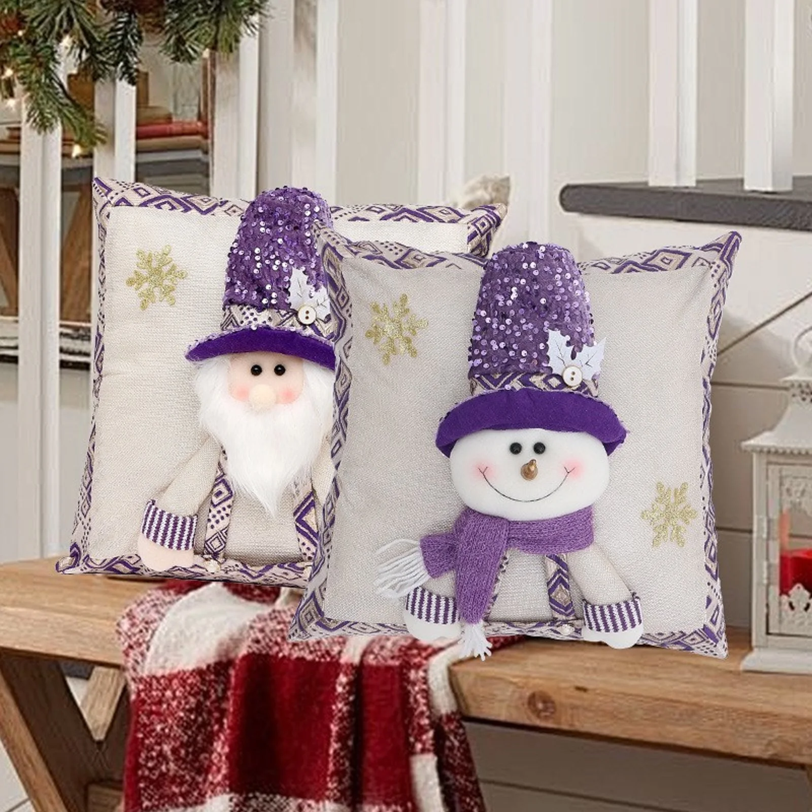 17*17inch 1pc Christmas Decoration Sequin High Hat Pillowcase Purple Christmas Pillowcase Christmas Home Textile Decoration