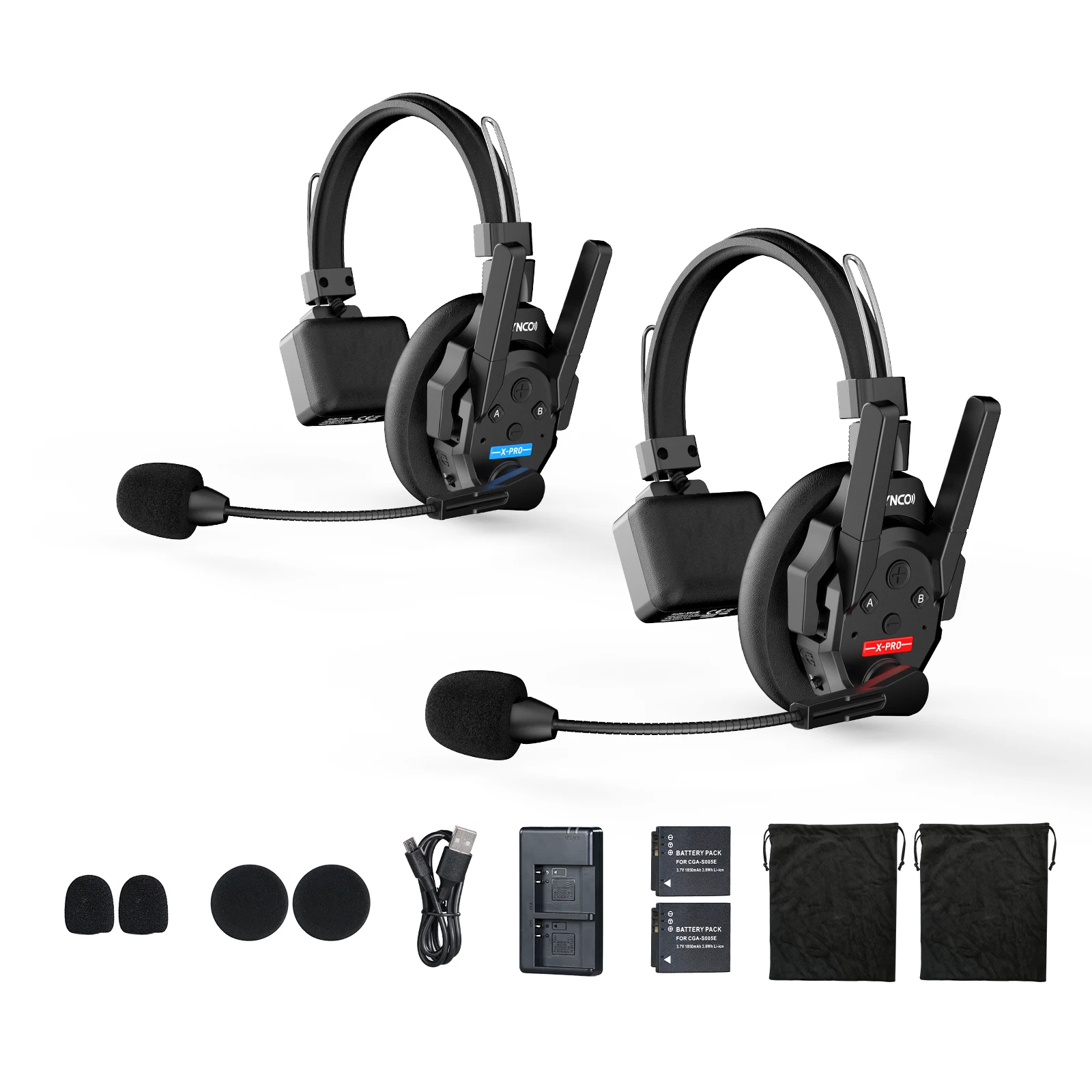 【US STOCK】 SYNCO XTALK XPRO2 Wireless Intercom Headset System, 2 Person 2.4GHz Wireless Communication Headset 500m/1640ft with Noise Reduction Program Production Live Show