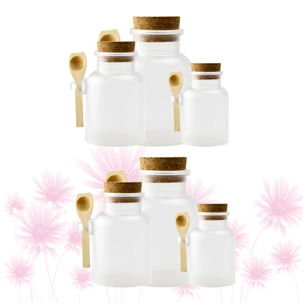 

6pcs Bath Salt Bottle Set 100ml 200ml 300ml ABS Plastic Storage Containers with Cork Spoon for Spice