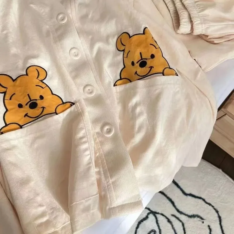 New Winnie The Pooh Cardigan Long-sleeved Super Cute Ins Can Be Worn Outside Home Clothes Comfortable Soft Pajamas Two-piece Set