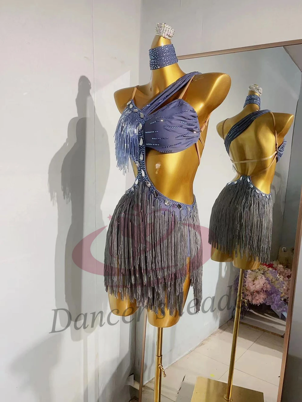 Dança latina adulto crianças vestido ab pedra high-end personalizado oco borla suspender precisamente tango roupas femininas