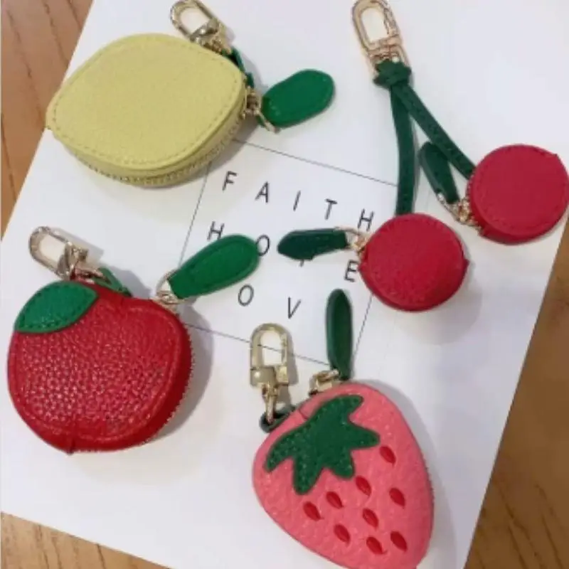 

Creative Cherry Fruit Shape Coin Purse Strawberry Zipper Fruit Keychain Coin Bag Wallet PU Leather Pendant Female