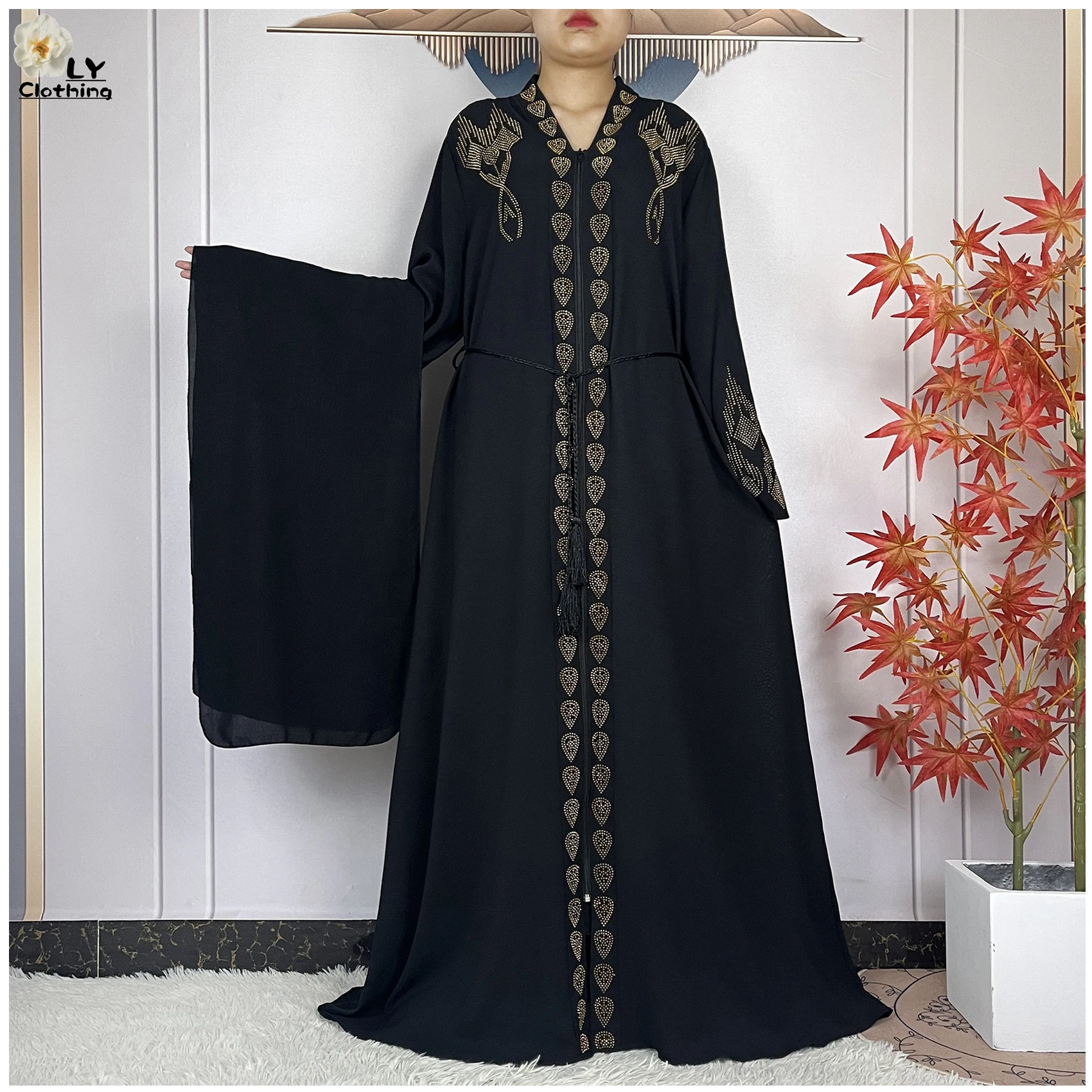 New Fashion Dubai Women Dress African Muslim Abaya Women Chiffon Open Elegant Dress Long Sleeves Women Robe Islamic Clothing