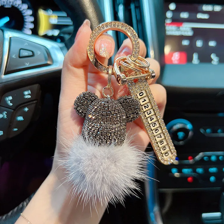 Luxury Handmade Craft Bear Keychain Mink Hair Anti-lost Number