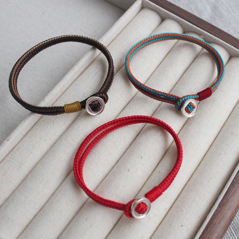 La Monada 17 19 cm Button 925 Silver Rope Bracelets Women Brown Blue Red Thread Line String Bracelets For Women Girls Kids