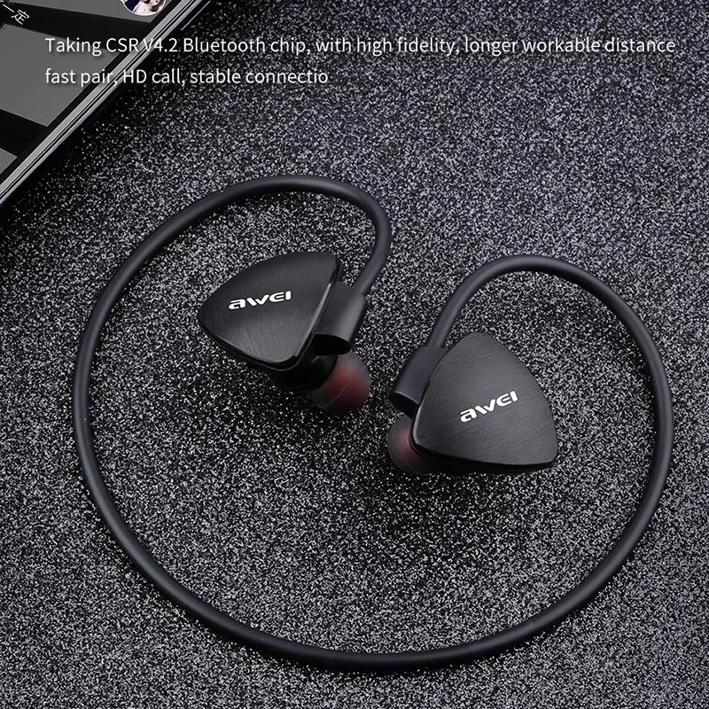 Awei A847BL IPX4 à prova d'água esporte sem fio Bluetooth fones de ouvido HD som estéreo faixa de pescoço com microfone para fone de ouvido de corrida