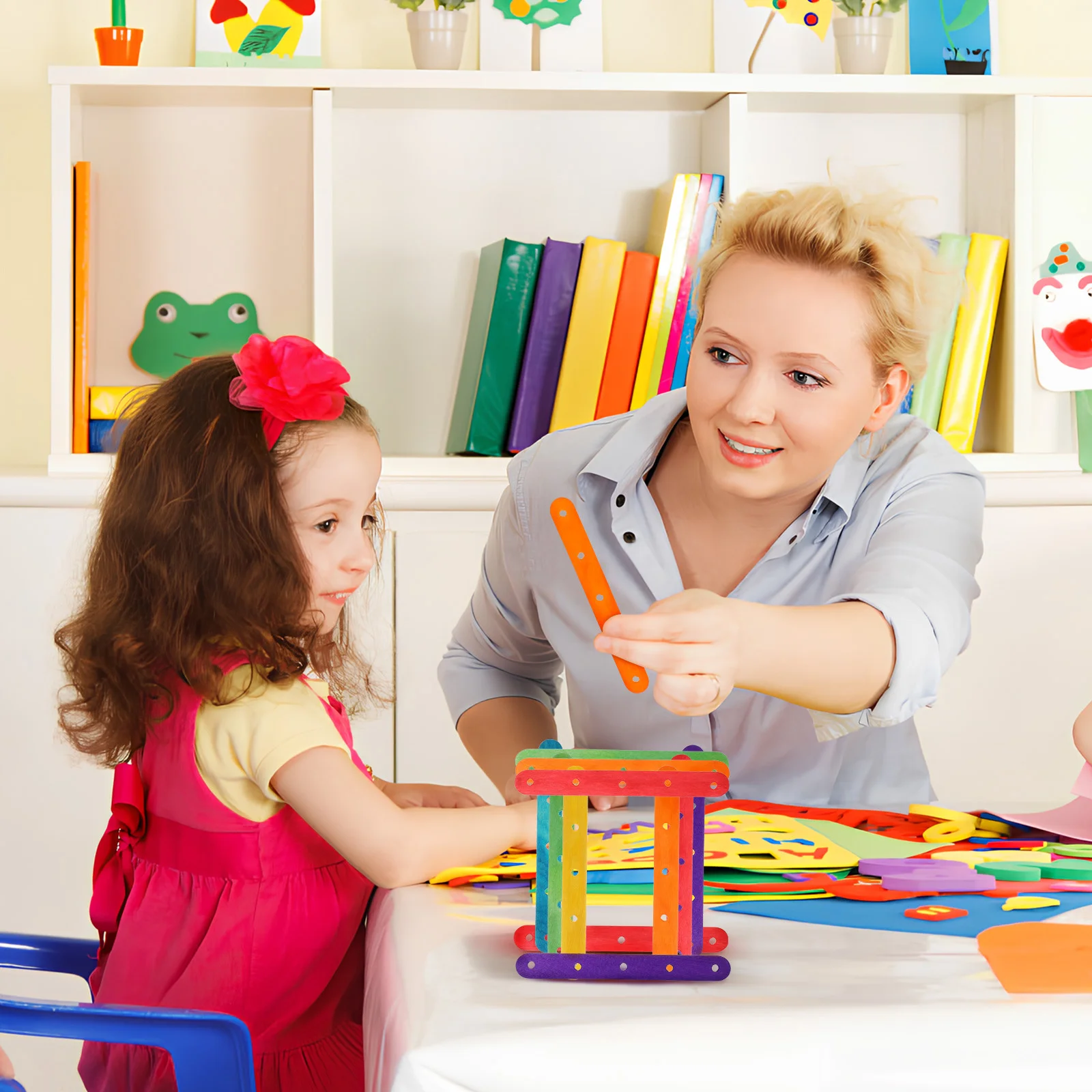 

200Pcs Craft Sticks Wood Colored Ice Cream Sticks Pre-Drilled Holes for Scrapbooking DIY Decor Classroom Activities Handmade