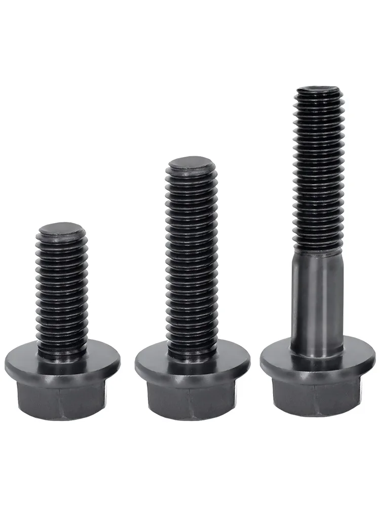 1~5pcs M6 M8 M10 M12 M14 M16 Hexagon Flange Screws Bolt Hex Flange Cap Screws Fastener Grade 10.9 Black Carbon Steel