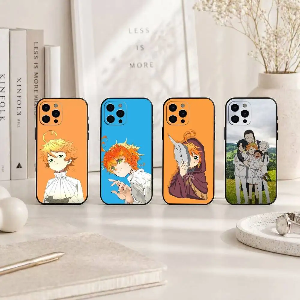 Funda para Teléfono Anime The Promised Neverland para iPhone 17, 16, 15, 14, 13, 12, 11 Plus, Pro Max, Otros, Cubierta Negra Suave