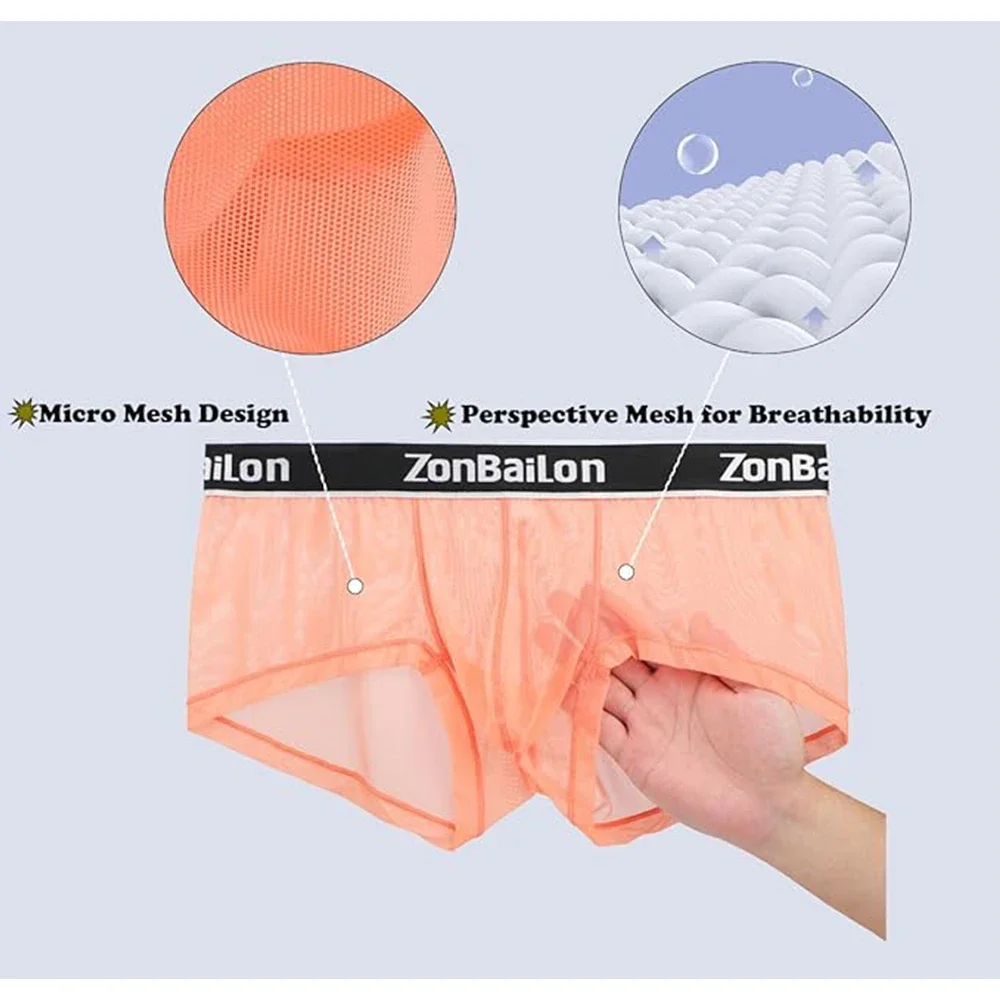 Jinshi Mens Sexy Underwear Mesh See Through Super Thin Breathable Mesh Boxer Briefs Stretchy Underpants For Men
