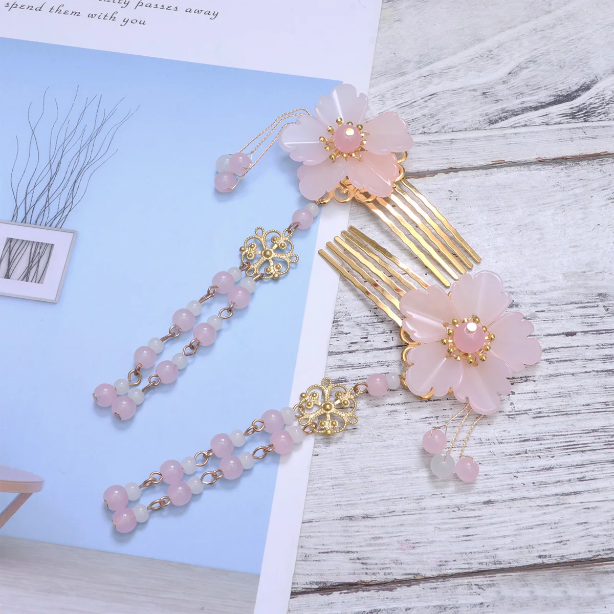 

2Pcs Hanfu Tassel Hairpins Handmade Hair Comb Charming Headwear for Long Hair Cosplay Weddings Party Traditional Chinese Style