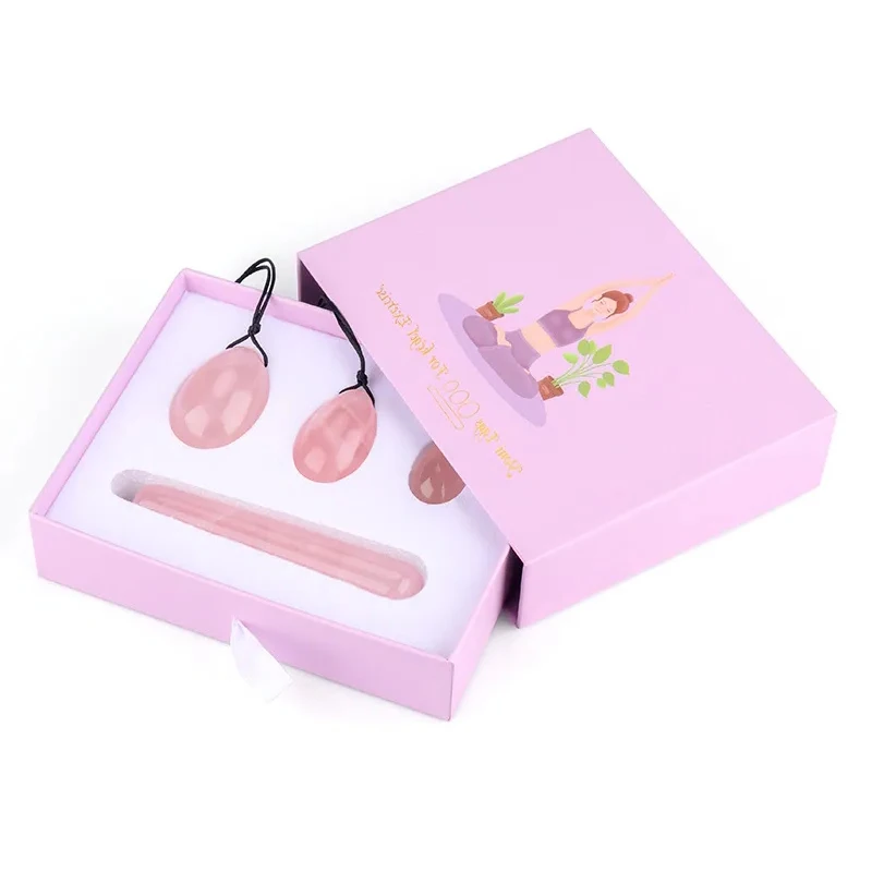 Ensemble René Yoni en quartz rose naturel pour femmes, exercice de Kegel, resserrement des muscles féminins, hygiène, soins de santé, pierre de