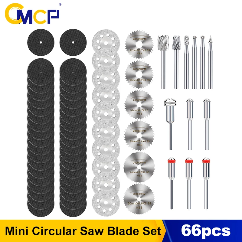 

CMCP 66pcs Diamond Cutting Discs HSS Circular Saw Blades with Mini Drill Bits for Metal Wood Stone PVC for Dremel Accessories