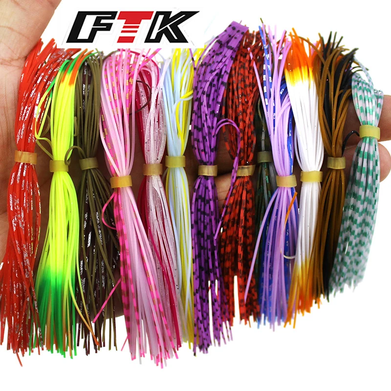 FTK 5 Bundle 13cm Fishing Silicone Skirts for Spinnerbait Buzzbait Rubber Jig Lures Squid Skirts Fly Tying Material Accessories