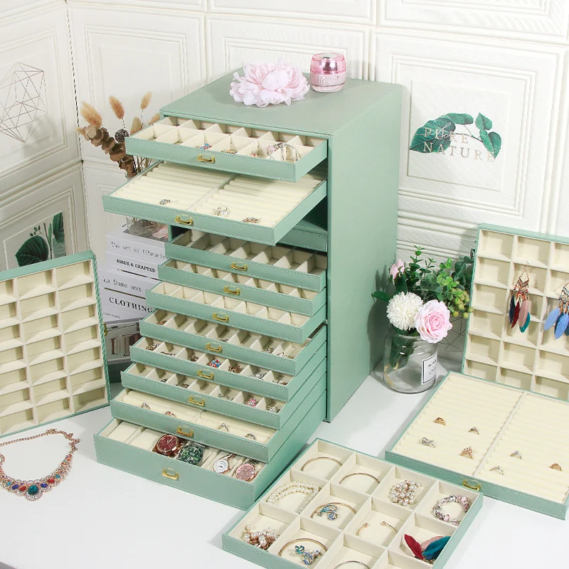 Super Large Jewelry Set Organizer Box 15 Tiers Spacious Jewelry Storage PU Jewelry Display Collection with Drawers for Birthday