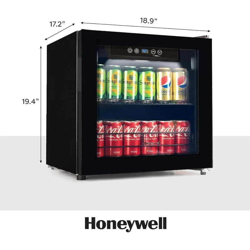 Honeywell Beverage Refrigerator and Cooler, 48 Can Mini Fridge with Glass Door for Soda Beer or Wine for Office with Adjustable