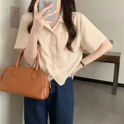 Polo Neck Short-sleeved Shirt for Women 2025 Summer New French Temperament High-end Design Niche Short Top