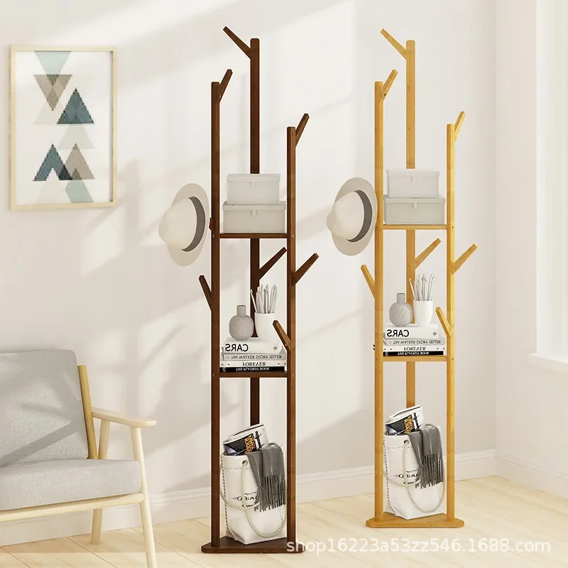 Bamboe Materiaal Jas Rack Floor Slaapkamer Kleerhanger Kamer Kledingrek Eenvoudige Moderne Multi-Functionele Massief Houten Hanger