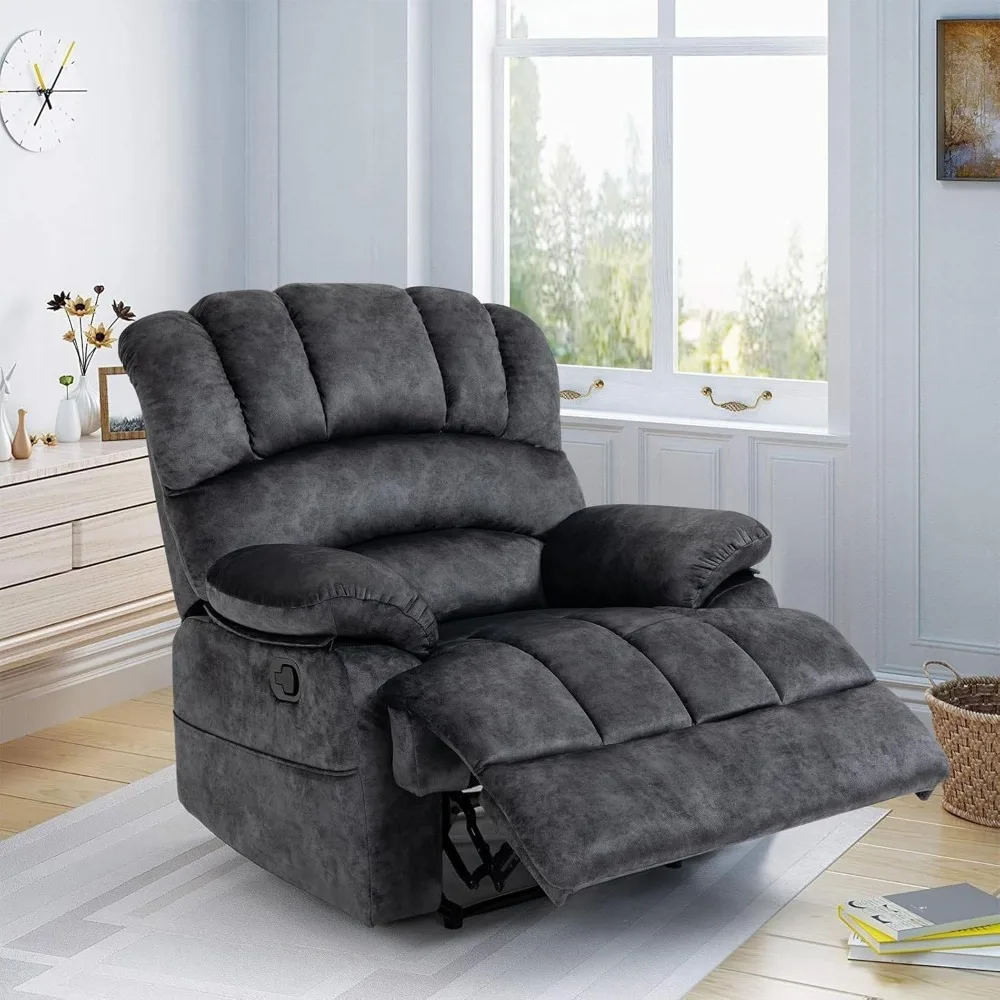 Large Manual Recliner Chair,Soft Fabric Push Back Recliner with Overstuffed Armrest and Backrest,  Grey，Living Room Chairs