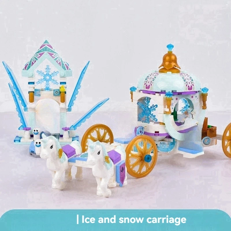 Châteaux à glace de luxe créatifs, aire de jeux, maison, films d'hiver, figurines de cheval de neige, ensemble de blocs de construction, jouet pour filles, cadeau de bricolage