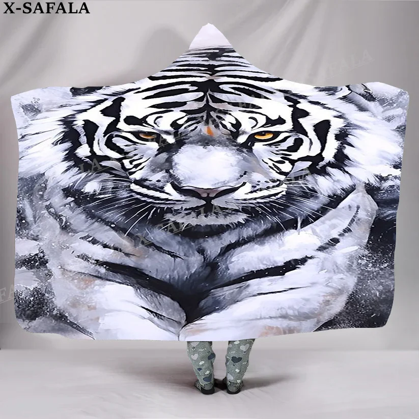 

The King White Tiger Skin Myth 3D Print Overcoat Hooded Blanket Coat Robe Fleece Men Women Cloak Thick Warm Windproof Wearable-2