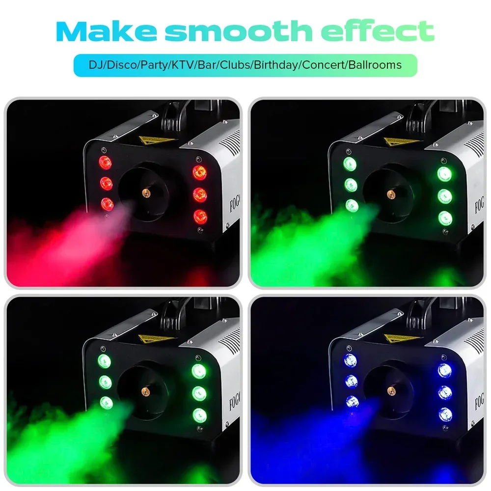 1200W Smoke Machine 6 LED RGB Colorful Fog Ejector Stage Effect Fogger Spray Equipment for Wedding Halloween DJ Show Disco Event