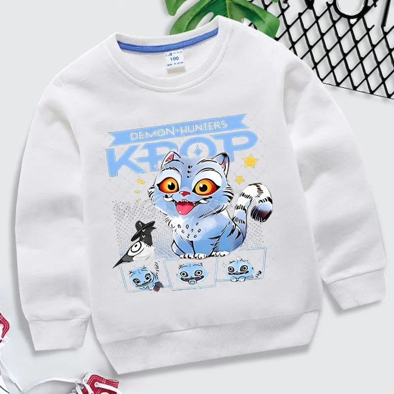 KPop Demon Hunters Cartoon Cute Derpy Hoodie for Girls, Fashionable and Versatile for Autumn and Winter, Simple Casual Warm Top