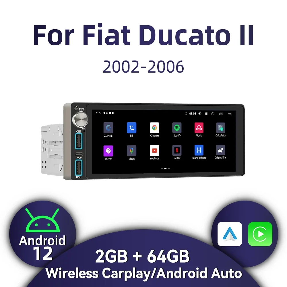 

Wireless Carplay Autoradio 6.86" Screen 1Din Radio Android Car Multimedia for Fiat Ducato II 2002-2006 Stereo Head Unit GPS WIFI