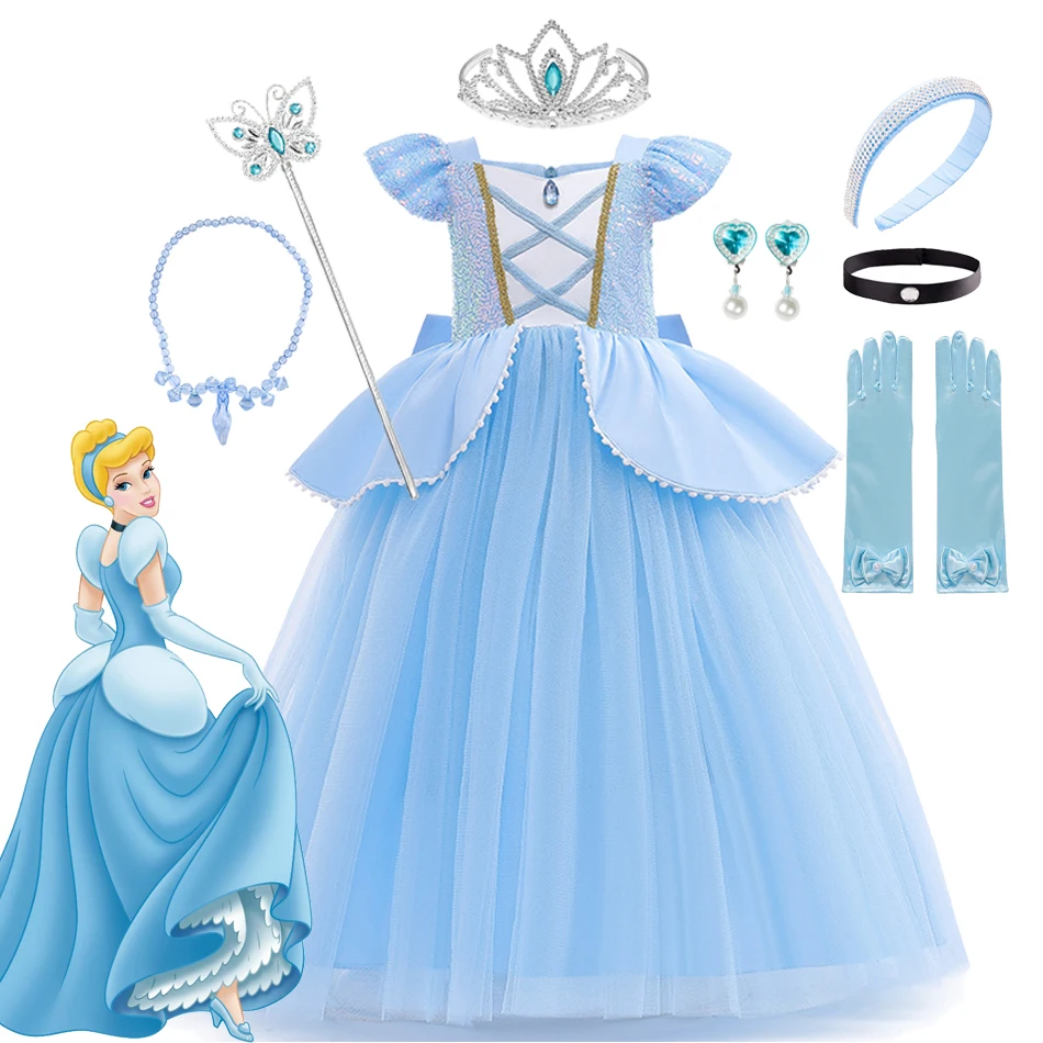 Cinderella Cosplay Costume Kids Clothes for Girls Sequins Princess Dress Halloween Carnival Birthday Party Ball Gown 2-10 Years