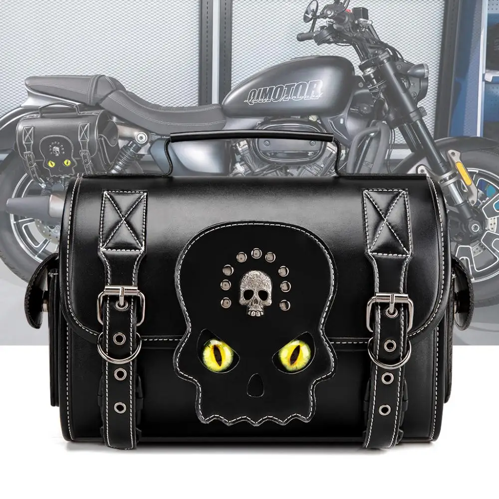 Bicycle Motorcycle Hanging Bag Outdoor Riding Equipment Skull Logo Cat Eyes Decoratived PU Leather Rucksack Steampunk Punk Style