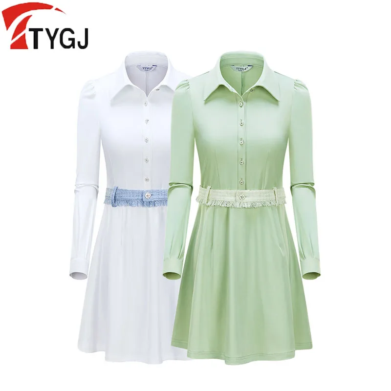 

TTYGJ Autumn Women Full Sleeve Golf Dress Female Turn-down Collar Golf Dresses Elegant Slim Sports Skirts with Inner Shorts