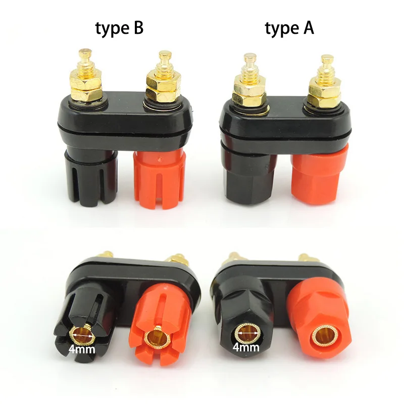 Dual 4mm Banana Plugs Couple Terminals Plug Jack Socket Binding Post Red Black Connector Amplifier Speaker DIY Connectors A7