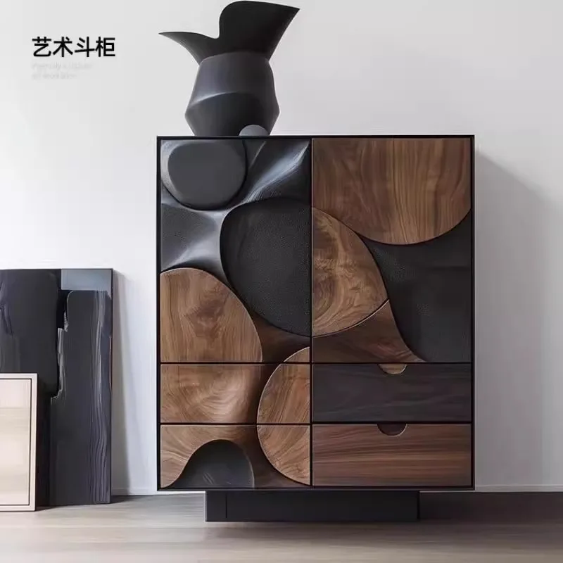 

Walnut color medieval chest cabinet, Nordic paint, porch cabinet, living room decoration cabinet, multi-functional storage and s