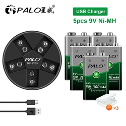 PALO 100% oryginalny 9V akumulator 9V 6F22 NIMH NI-MH baterie + LED 9V ładowarka do multimetru Alarm zabawka Walkman