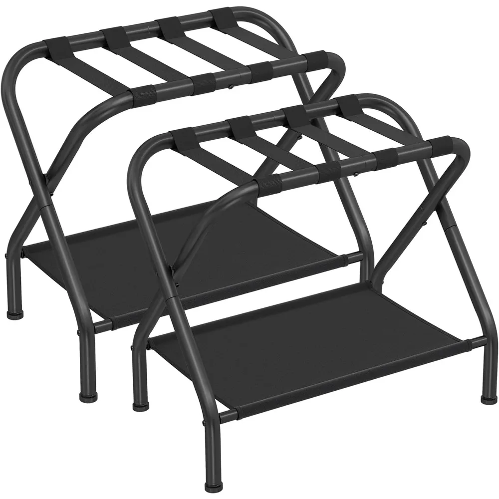 Luggage Racks, Set of 2, Suitcase Stand with Fabric Storage Shelf, for Guest Room, Bedroom, Hotel, Foldable Steel Frame