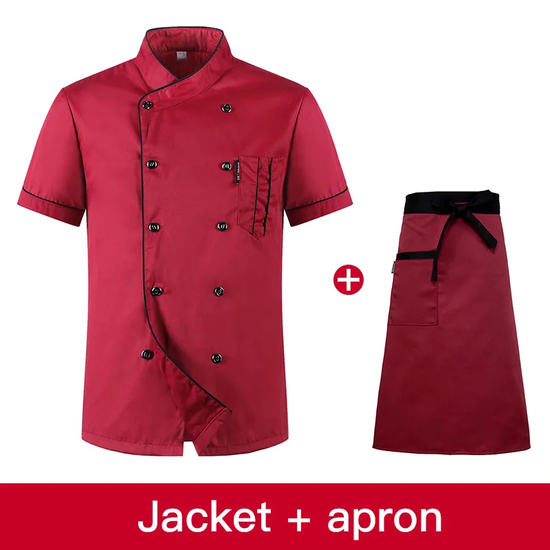 ホテル男性半袖シェフジャケットコックコートシェフTシャツベーカーワークユニフォームウェイターレストラン服シェフユニフォーム女性ロゴ