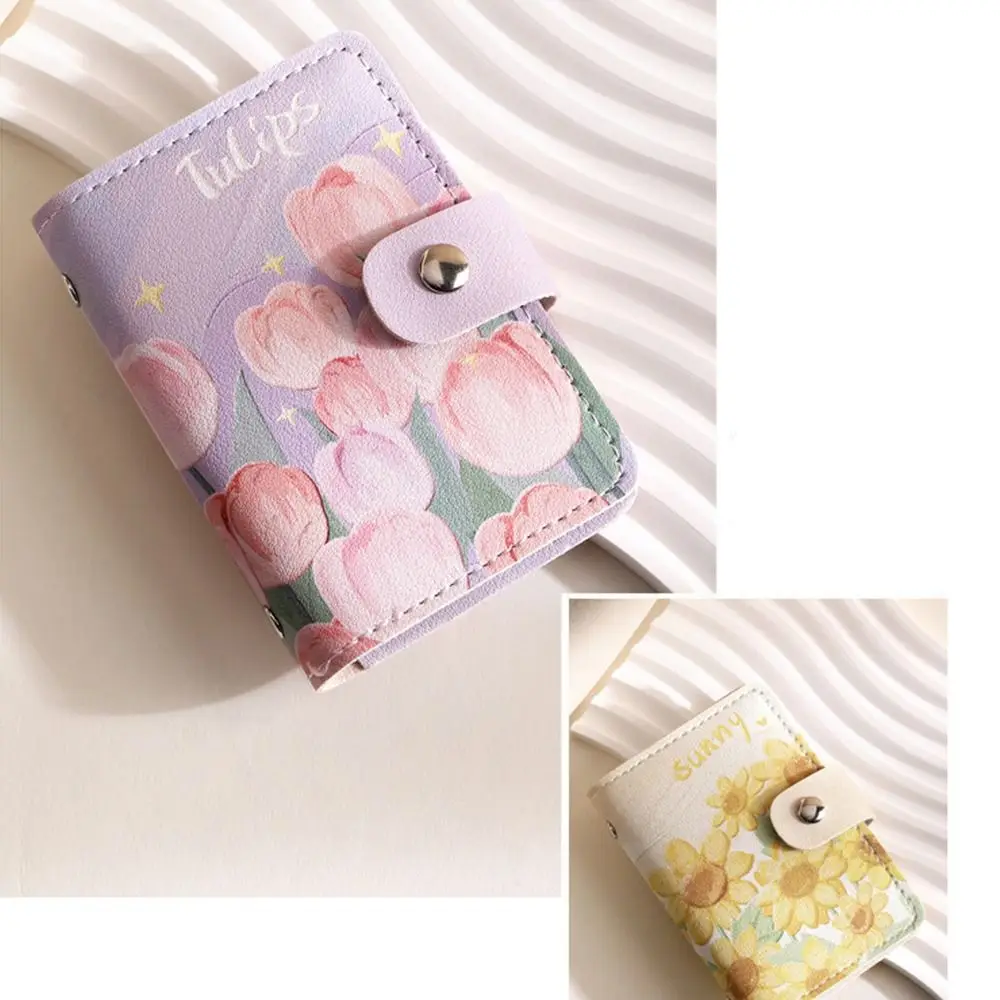 Fashion PU Leather Card Bag Flower Pattern Multiple Card Card Case Waterproof Card Holder for Teenagers Girls