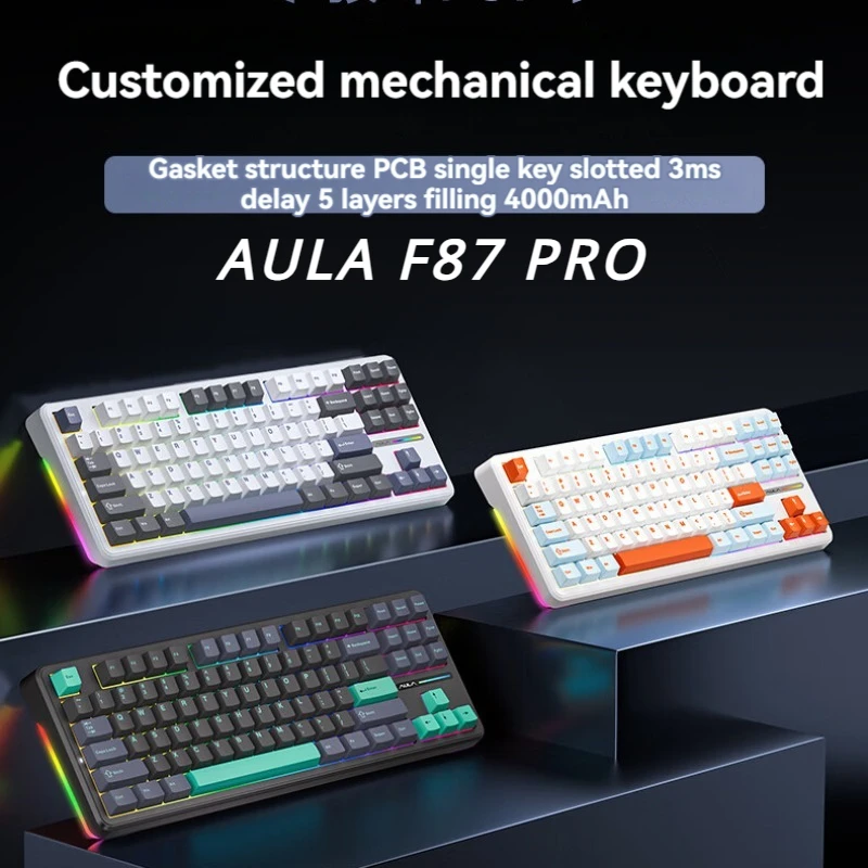 pro teclado mecanico sem fio para jogos bluetooth personalizado chave completa hot swap estrutura de junta rgb tri mode aula f87 01