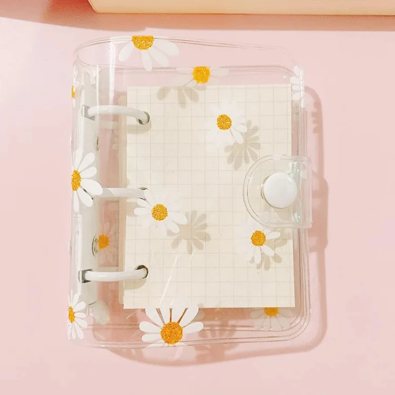 

Mini Transparent Cover Binder Notebook 3 Ring Loose-leaf Writing Pads Portable Daisy Book Journal Notebook Album Supplies