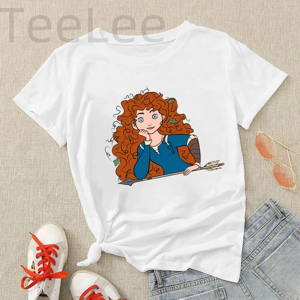 Cute Brave T-shirt Women Cartoon Princess Tee Short Sleeve Fashion Girls T Shirt Four Season Print Tops Tees Clothes Female