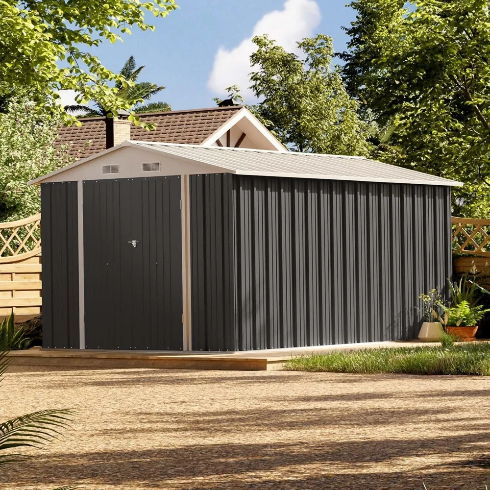 

8 X 12 FT Metal Storage Shed for Outdoor, Steel Yard Shed with Design of Lockable Doors, Large Metal Storage Shed