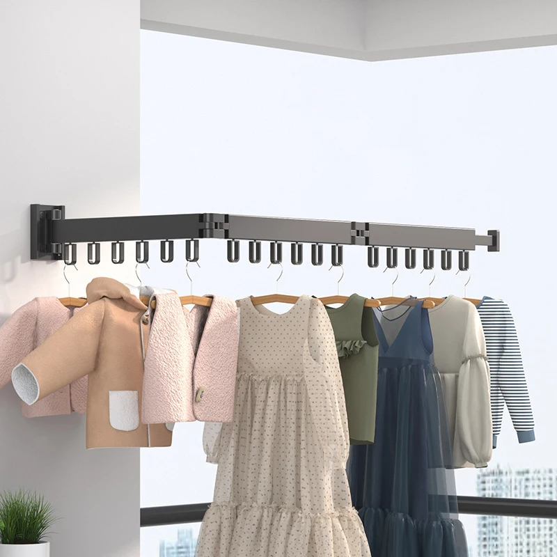 Indoor Invisible Clothes Drying Rack Wall Hanging Folding Clothes Drying Rod Telescopic Storage Rod 360 ° Rotating