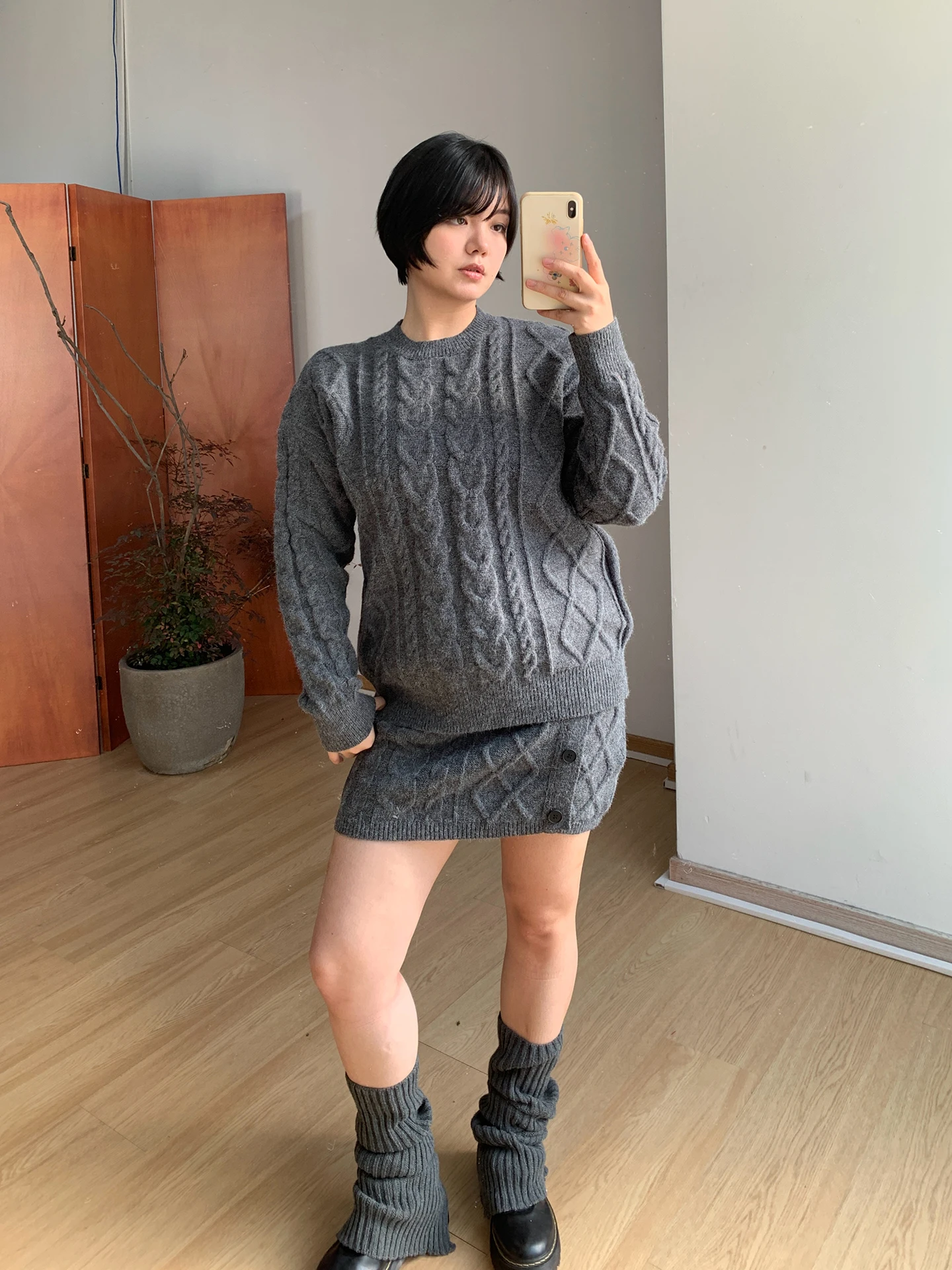 

Women's Knitted ort Sweater And Skirt Set High Waist Casual Sle Spring Faion Ensemble Thiened Fce Sensation