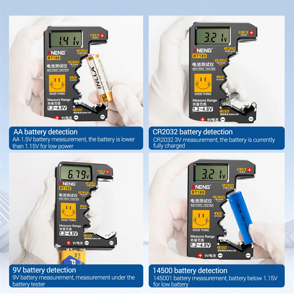 Digitale batterijtester BT189 Batterijtester LCD-scherm Universele batterijchecker voor AA AAA 9V 1,5V / 3V knoopcelbatterijen