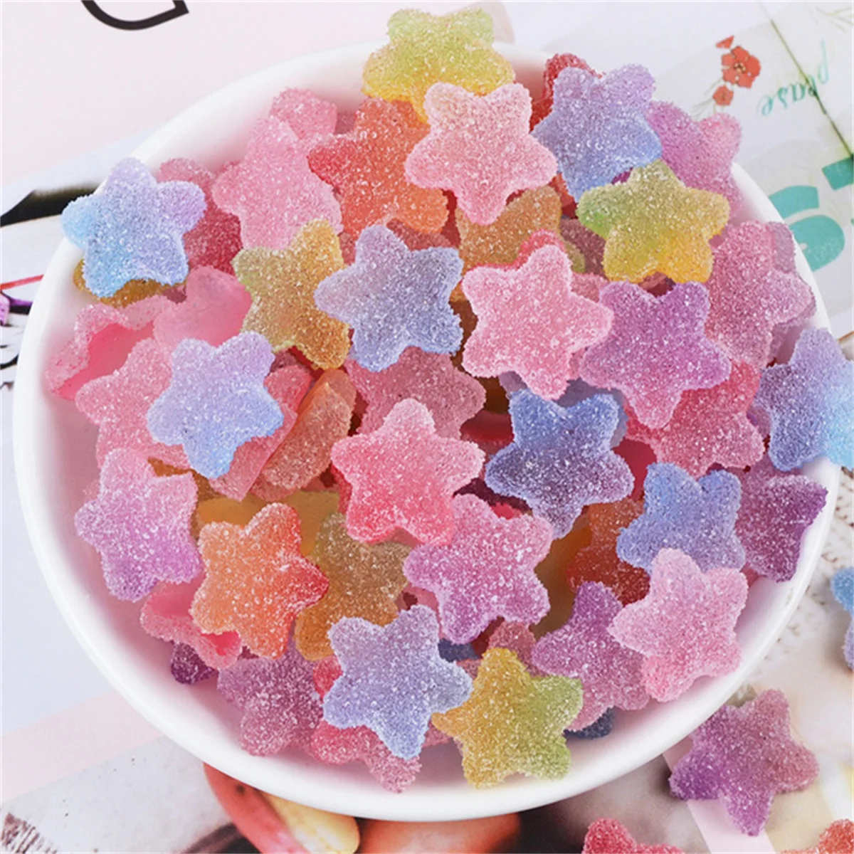 10pcs Soft Candy Heart resina Nail Art Charms strass gommoso Solid Gradient Love Star Design decorazioni per unghie accessori fai da te