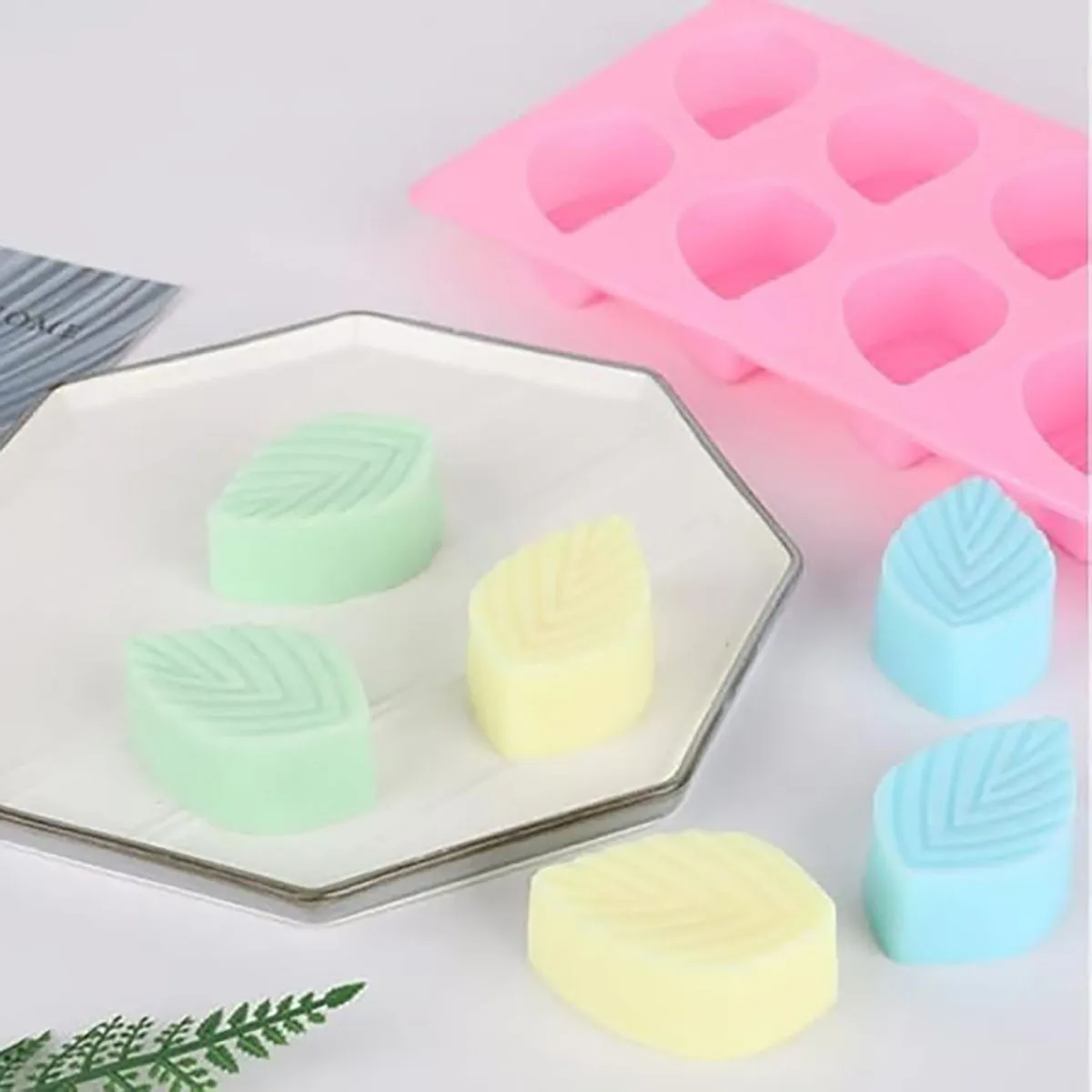 Molde de Silicona con Forma de Hoja de 10 Cavidades para Jabones Hechos a Mano, Chocolate, Dulces, Repostería, Fondant, Decoración de Pasteles