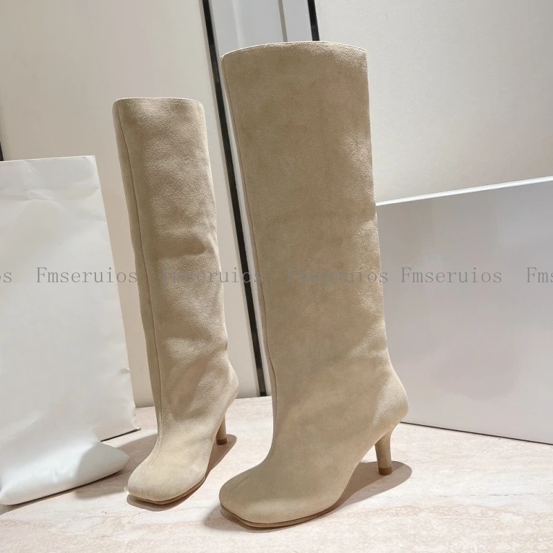 

Женские сапоги до колена, длинные сапоги из натуральной кожи на шпильке, элегантная модная лаконичная качественная обувь с квадратным носком, осень-зима